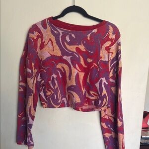 Zara Red Pink Graphic Crop Hoodie